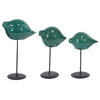 Contemporary Ceramic Birds With Metal Stands, 3-Piece Set, Green