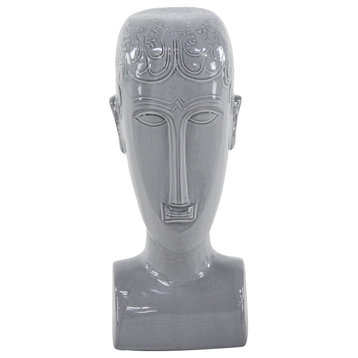 Eclectic Gray Stoneware Man Head Sculpture 57450