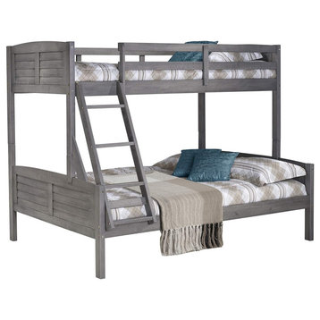 Twin Over Full Bunk Bed, Pinewood Frame With Safety Guard Rails, Antique Grey
