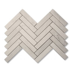 Calcutta honed large herringbone stone mosaic tile - Mosaic Tile