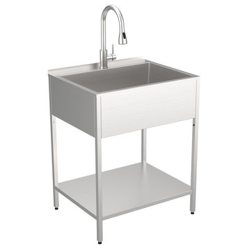 28"x22"x35" Steel Laundry Sink, Brushed Stainless