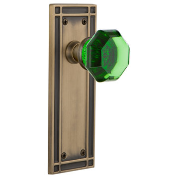 Mission Plate Privacy Waldorf Emerald Knob, Antique Brass