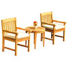 3-Piece Outdoor Teak Dining Set, 23.5" Round Table, 2 Devon Arm Chairs
