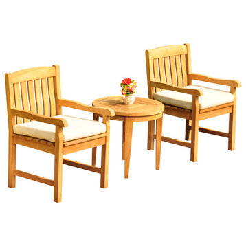 3-Piece Outdoor Teak Dining Set, 23.5" Round Table, 2 Devon Arm Chairs