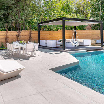 Elegant Backyard Landscaping Project with Sports Court, Interlocking & Pergola
