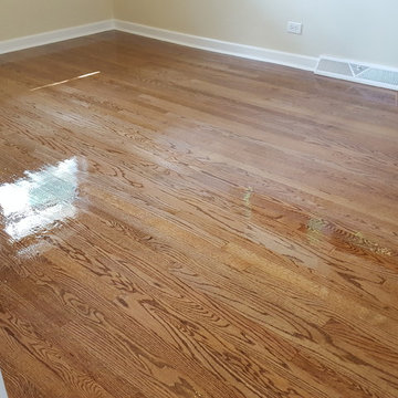 2 and 1/4 red oak select and better , special walnut stain from Dura Seal and