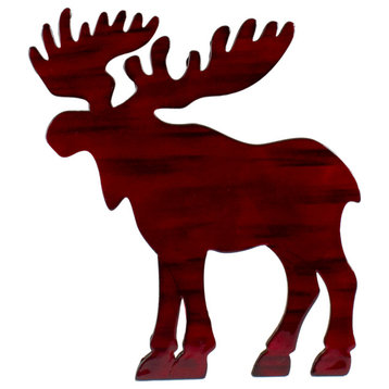 10.5" Red Stained Standing Moose Christmas Tabletop Decor