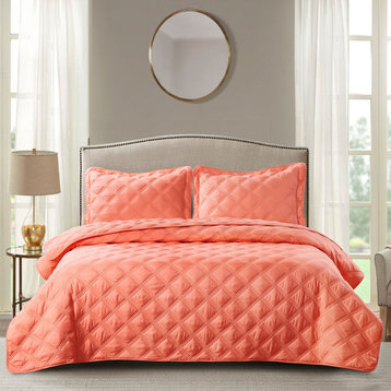 Charleston Down Alternative Bed Spread Set, Coral, Queen