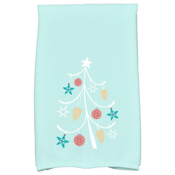 Pinecone Tree Holiday Geometric Print Kitchen Towel, Aqua