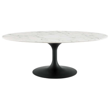 Pemberly Row 48" Oval Top Modern Metal Coffee Table in White/Black