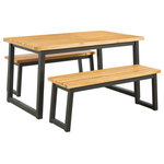 Signature Design by Ashley - Town Wood Outdoor Dining Table Set (Set of 3) - Bring an uptown feel to an outdoor space with this outdoor furniture set. Designed to comfortably seat four, this ultra-cool outdoor dining table and bench set a new standard in outdoor living. The tabletop and bench seats are richly crafted of acacia wood with wonderful tonal variation. Tubular steel legs are sleek, sturdy and slightly canted for an interesting angled effect.