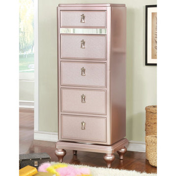 Transitional Dresser, Unique Mirrored Design With Swiveling Function, Rose Gold