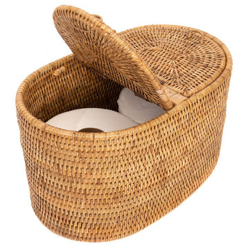 Artifacts Rattan™ Oval Double Tissue Roll Box, Honey Brown