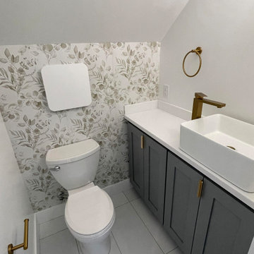 White Shaker Kitchen + Grey Vanity Bathroom