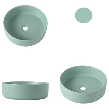 15.7 in Round Bathroom Ceramic Vessel Sink, Matt Light Green