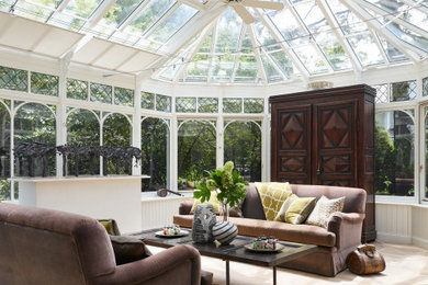 Sunroom - traditional porcelain tile sunroom idea in Boston