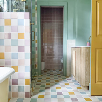 Gray Benko: Colorful Checkerboard Bathroom