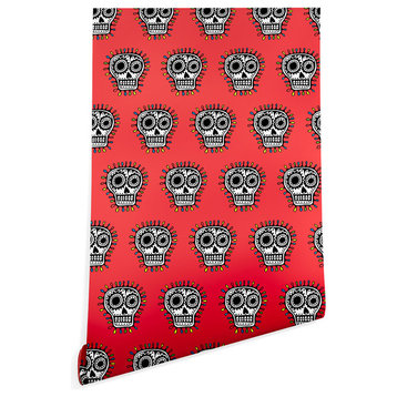 Deny Designs Andi Bird Sugar Skull Fun Red Wallpaper, Red, 2'x10'