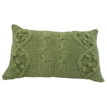 Twisted Cable Knit Pillow 14x20" Green