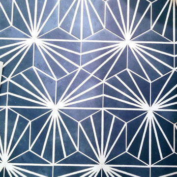 Fun painted blue tile bathroom
