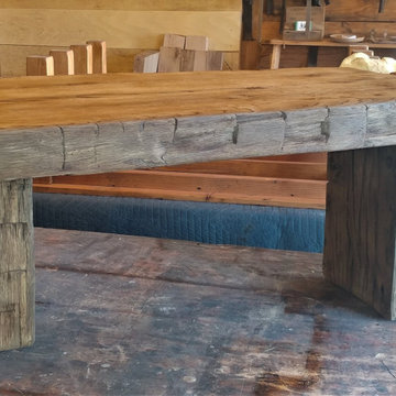 Hand Hewn Oak Beam Bench — Reclaimed Barn Timber