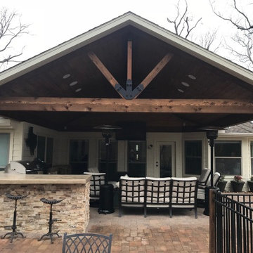 Open Gable Patio Cover, Outdoor Kitchen, Deck, Firepit and Paver Patio