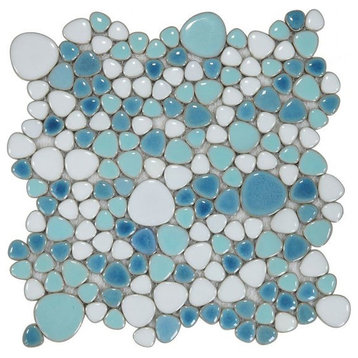 Mosaic Porcelain Tile Mancala Pebble Series Floor Wall Pool Bathroom Shower, Nav