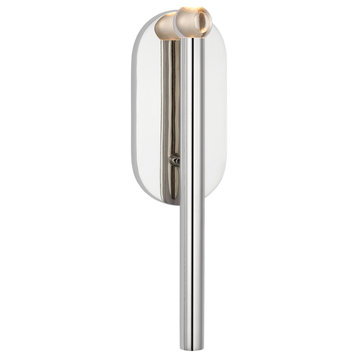Rousseau Medium Bath Sconce in Polished Nickel with Clear Glass Orb
