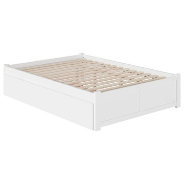 Traditional Full Platform Bed With Twin Trundle, Hardwood Construction, White