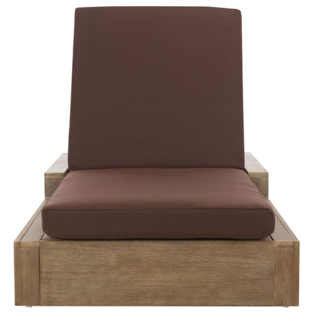 Safavieh Couture Lanai Wood Chaise Lounge Chair, Natural/Dark Brown