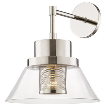 Paoli 1-Light Wall Sconce, Polished Nickel Finish, Clear Glass Shade