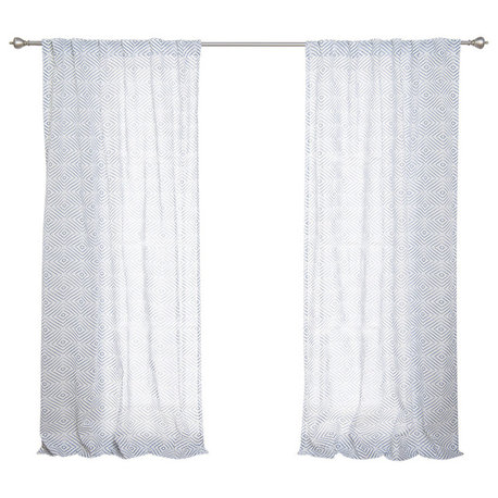 Sheer Faux Linen Reverse Diamante Curtains, Indigo, Set of 2