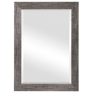 Slightly Raised Uneven Lines, Silver and White Rectangular Wall Mirror, 26 X 36