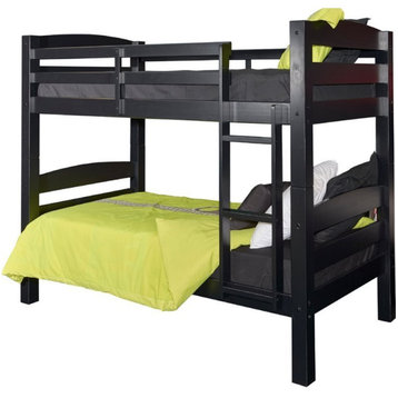 Linon Levi Twin over Twin Wood Bunk Bed in Black