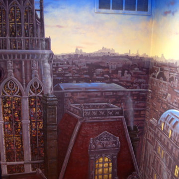 Paris Panorama 360 degree Mural hand painted throughout a 17 foot stairway