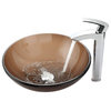Kraus Frosted Brown Glass Vessel Sink and Visio Faucet Chrome
