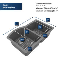 Karran Undermount Quartz 32" 60/40 Double Bowl Kitchen Sink Kit, Grey