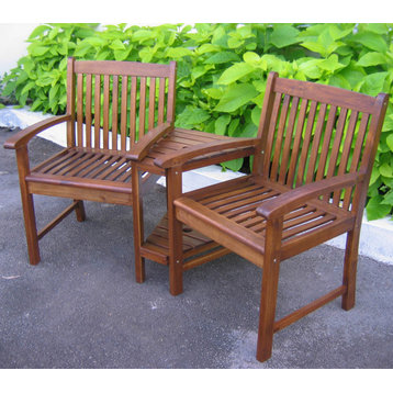 Outdoor Wood Corner Double Chair, Brown