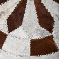 Modern Cowhide Patchwork Area Rug Round, Handmade, Brown White, 6' - Area Rugs