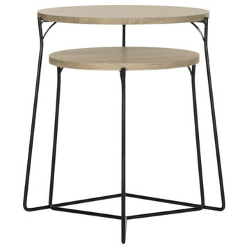 Marissa Retro Mid Century Lacquer Stacking End Table, Light Brown/Black