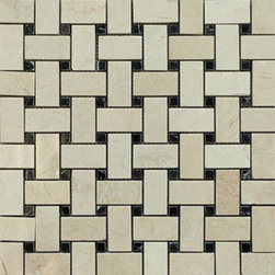 Crema Marfil Basket Weave with Black Dots Stone Tile Mosaics - Home Accessories & Decor