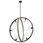 Satco Products Inc - Augusta 6-Light Pendant Black With Circular Gray Wood Finish - The spherical shape and combination of black metal and gray wood finish lend a transitional ambiance. The clean lines and simple lamp style complement many decor styles, including lake house, modern farmhouse, and retro-industrial designs.  The sturdy steel construction and replaceable light source are additional benefits of this fixture.