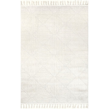 nuLOOM Kerry Textured Geometric Tasseled Area Rug, Ivory 7' 10" x 10'