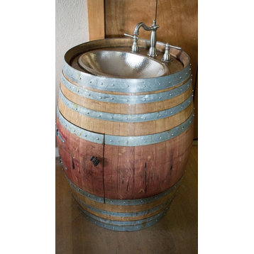 Natural Wine Barrel Vanity With Hammered Nickel Sink