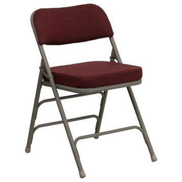 Bowery Hill Contemporary Fabric/Metal Folding Chair in Burgundy Red/Gray