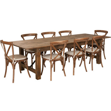 9'x40" Antique Rustic Folding Farm Table Set