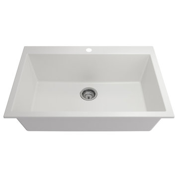 BOCCHI 1604-507-0126 Granite 33" 1 Bowl Kitchen Sink with Strainer in Milk Whit