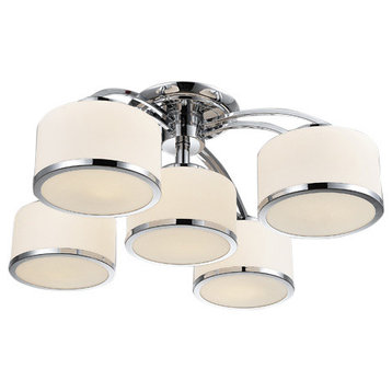 Frosted 5 Light Drum Shade Flush Mount With Chrome Finish
