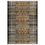 Liora Manne - Marina Tribal Stripe Indoor/Outdoor Rug, Black, 7'10"x9'10" - This area rug is inspired by traditional tribal designs that features linear patterns detailed with multiple colors and intricate shapes. The black background serves to highlight the vivid accent colors in yellow, red, purple and ivory to compliment its bold design, making this a truly unique piece for any space inside or outside your home.Made in Egypt from 100% polypropylene, the Marina Collection is Power Loomed to create intricate designs with a broad color spectrum and a high-quality finish. The material is flatwoven, low profile, weather resistant, UV stabilized for enhanced fade resistance, durable and ideal for those high traffic areas such as your patio, sunroom, kitchen, entryway, hallway, living room and bedroom making this the ideal indoor or outdoor rug. Detailed patterns are offered in an eclectic mix of styles ranging from tropical, coastal, geometric, contemporary and traditional designs; making these perfect accent rugs for your home. Limiting exposure to rain, moisture and direct sun will prolong rug life.