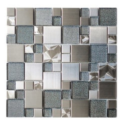 Eden Mosaic Tile Modern Cobble Stainless Steel With Silver Glass Tile EMT_501-MI - Mosaic Tile